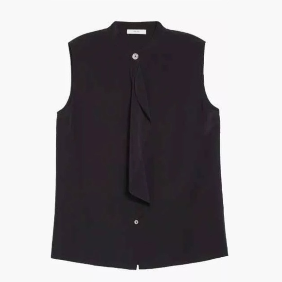 Vince Sleeveless Black Silk Ruffle Top 100% Silk Blouse Pearl Button Small - Picture 1 of 9